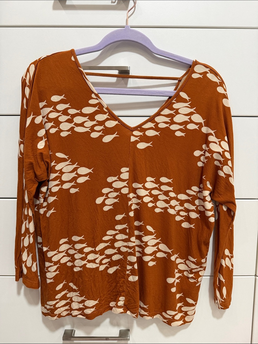 Ava Sky , top Karla, rust fish, l/s, jersey, size XS